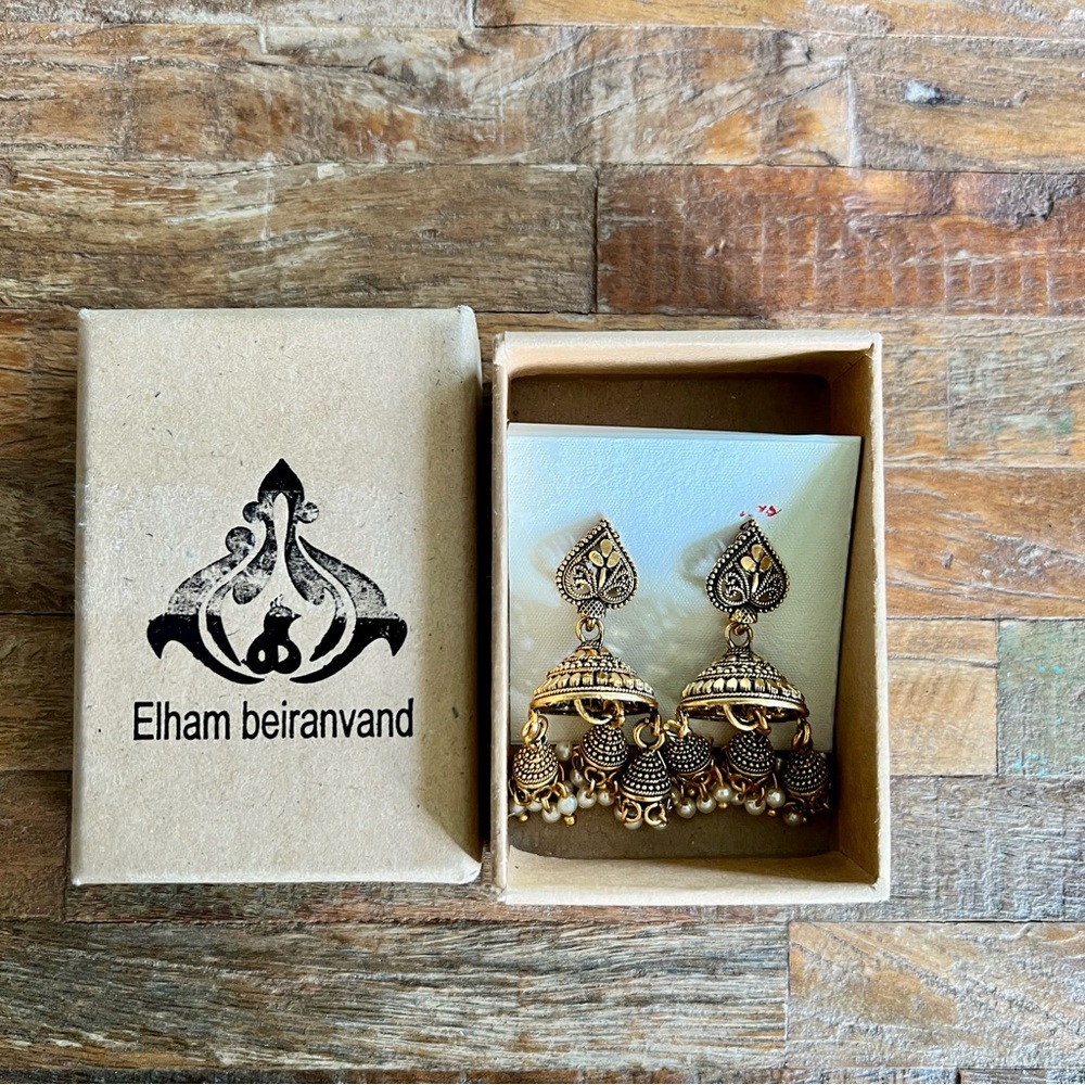 Vintage Style Ethnic Jhumka Brass Earrings Long Tassel Bell Drop